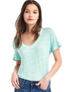 Gap Women Linen V Neck Tee - Blue Tint