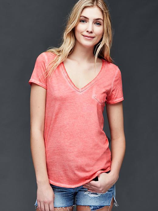 Gap Vintage Wash V Neck Tee - Rose Bush