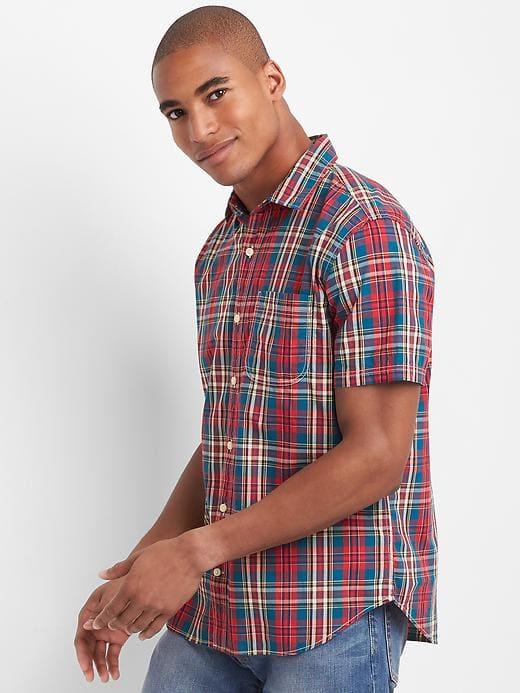 Gap Madras Plaid Short Sleeve Shirt - Navy/red Plaid
