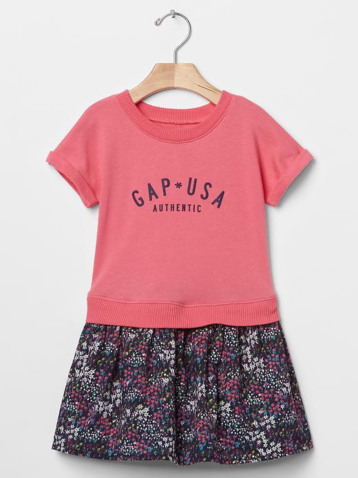 Gap Logo Mix Fabric Sweatshirt Dress - Hot Pink 484