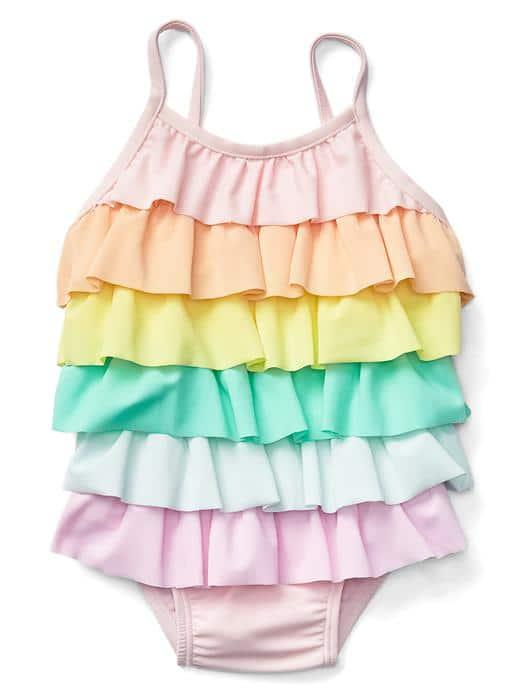 Gap Pastel Rainbow Ruffle Swim One Piece - Pink Cameo