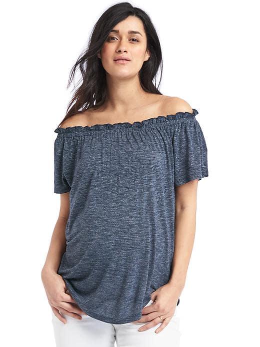 Gap Women Off Shoulder Jersey Top - Blue Heather