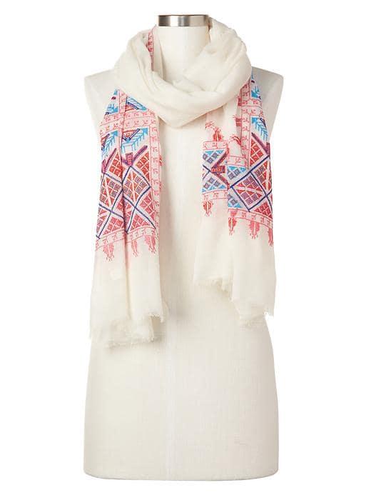Gap Women Embroidered Fringe Scarf - White