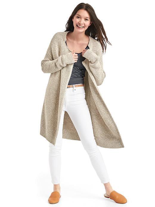 Gap Women Textured Lapel Cardigan - Oatmeal Heather