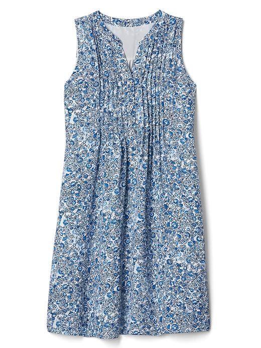 Gap Women Floral Sleeveless Pintuck Dress - White Print