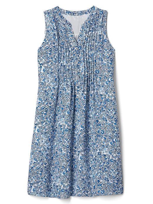 Gap Women Floral Sleeveless Pintuck Dress - White Print