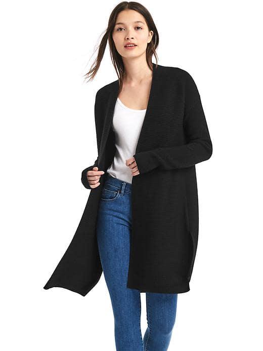 Gap Women Textured Open Front Long Cardigan - True Black