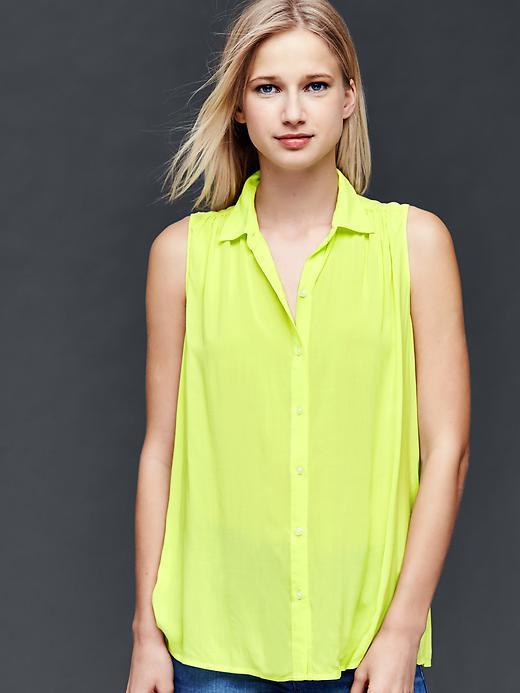 Gap Women Sleeveless Shirred Shirt - Limon