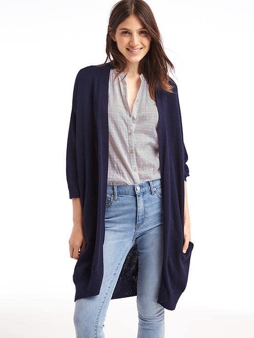 Gap Women Three Quarter Sleeve Cocoon Cardigan - Dark Night