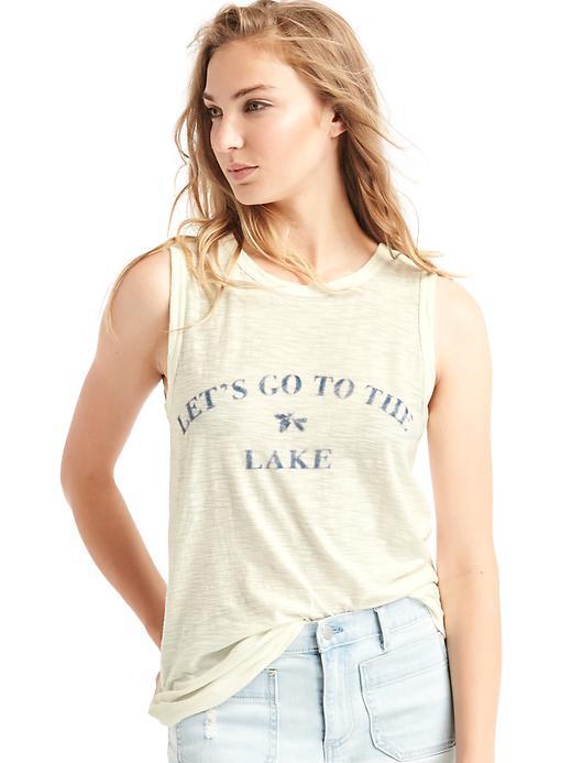 Gap Women Lake Graphic Muscle Tank - Chalk