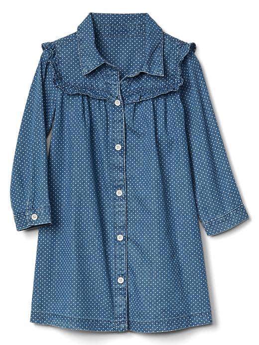 Gap Dotty Ruffle Denim Shirtdress - Medium Wash