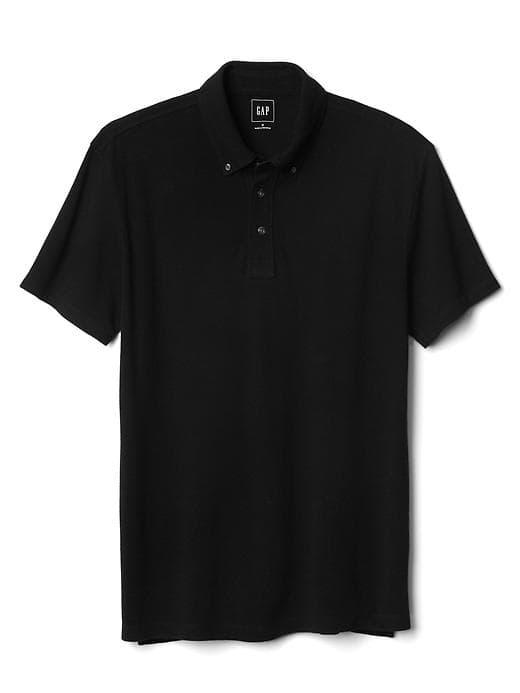 Gap Men Button Down Collar Pique Slim Fit Polo - True Black