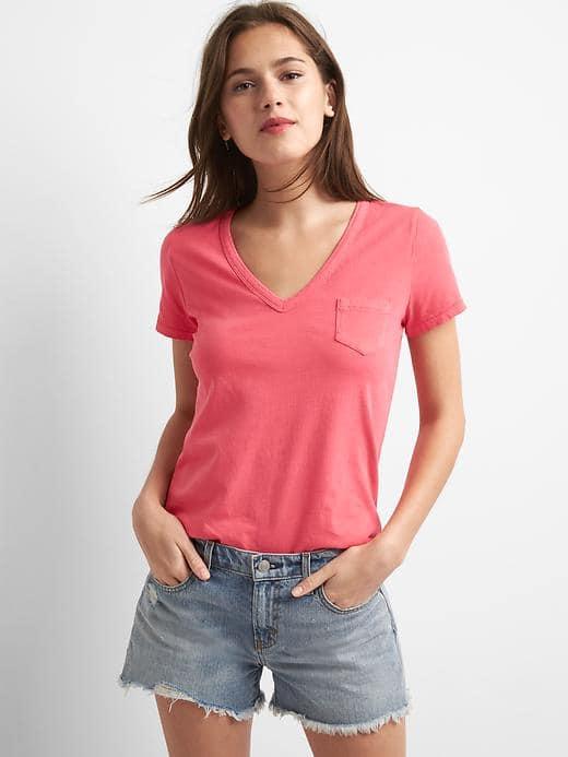 Gap Women Vintage Wash V Neck Tee - Rosehip