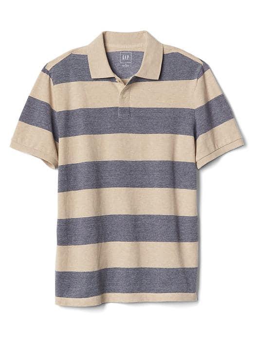Gap Men Oxford Rugby Stripe Polo - Camel Beige Stripe