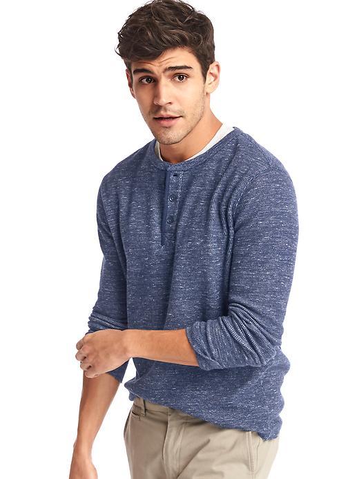 Gap Men Waffle Knit Henley - Navy Heather