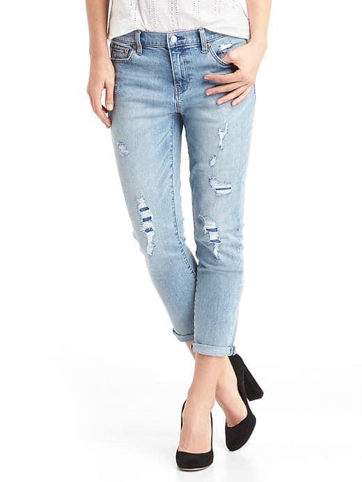Gap Women Mid Rise Destructed Best Girlfriends Jeans - Light Indigo