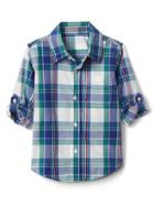 Gap Plaid Poplin Convertible Shirt - New Off White