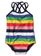 Gap Stripe Crisscross Swim One Piece - Classic Multi Stripe
