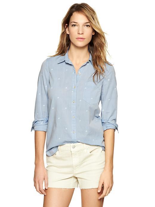 Gap Fitted Boyfriend Floral Chambray Shirt - Light Chambray