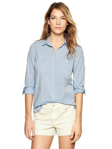 Gap Fitted Boyfriend Floral Chambray Shirt - Light Chambray