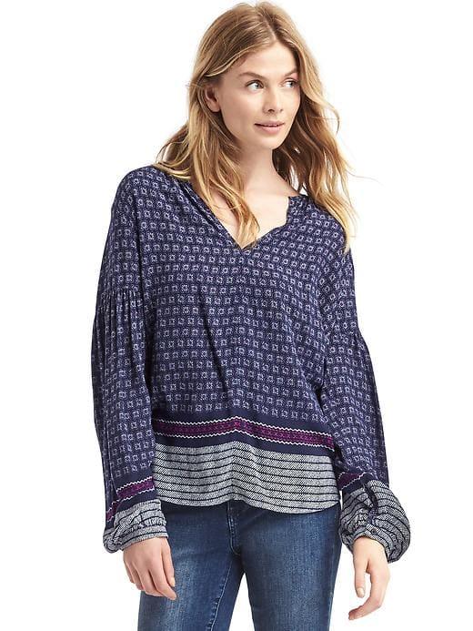 Gap Women Drapey Mix Print Blouse - Navy Print