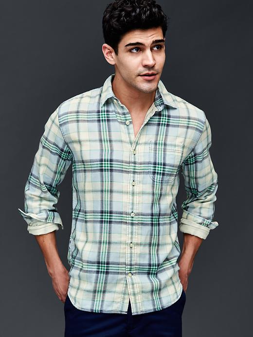 Gap Men Double Layer Plaid Standard Fit Shirt - Snow Cap