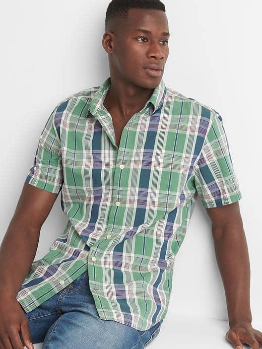 Gap Men Madras Plaid Short Sleeve Short - Blue/green Plaid