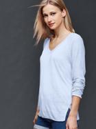Gap Women Linen Blend V Neck Sweater - Serene Blue
