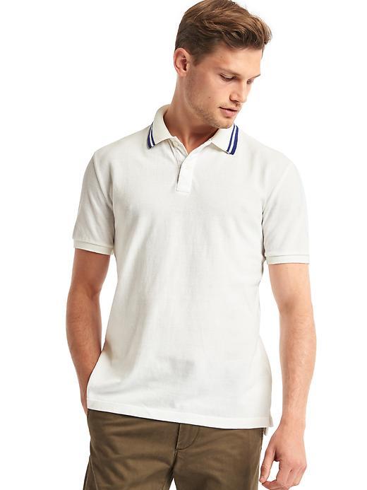 Gap Men Stripe Collar Pique Polo - New Off White