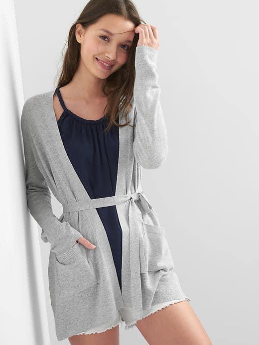 Gap Women Linen Tie Belt Cardigan - Heather Grey