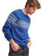 Gap Men Merino Wool Blend Fair Isle Crew Sweater - Blue/white