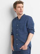 Gap Men Indigo Stripe Slim Fit Band Collar Shirt - Blue Indigo