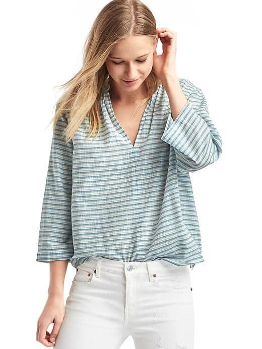 Gap Women Stripe Split Neck Popover - Blue Stripe