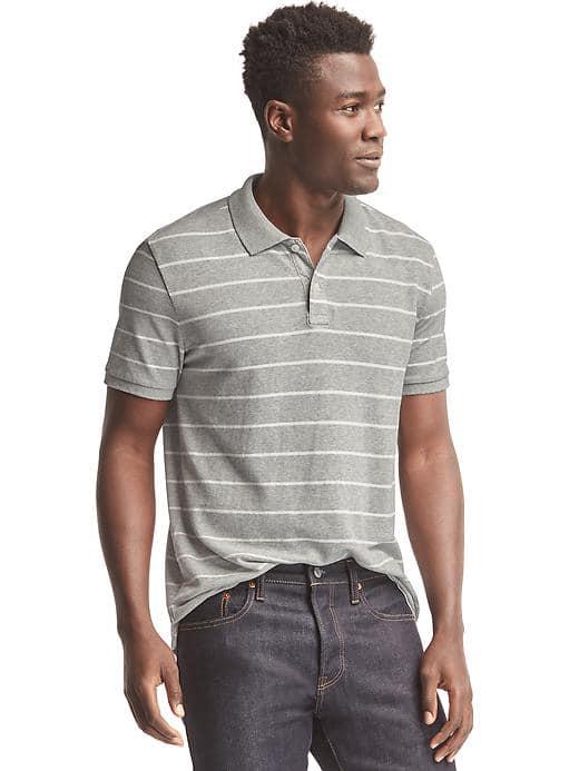 Gap Men Stripe Pique Polo - Gray Stripe