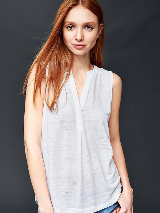 Gap Sleeveless Linen Henley - White