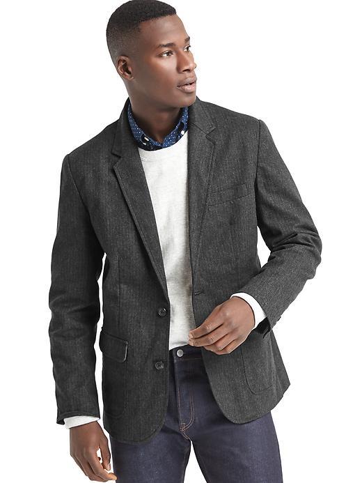 Gap Men Herringbone Blazer - Charcoal
