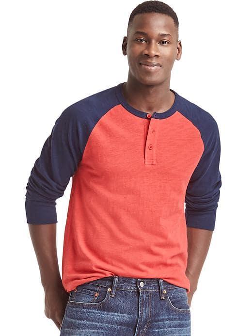 Gap Men Slub Jersey Baseball Henley - Weathered Red