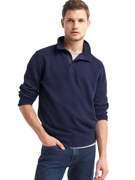 Gap Men French Rib Knit Mockneck Henley - Dark Night