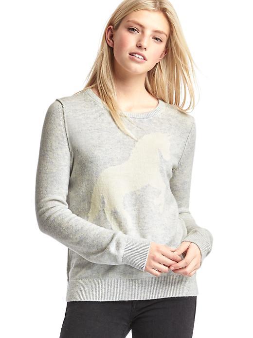 Gap Women Intarsia Horse Sweater - Heather Grey