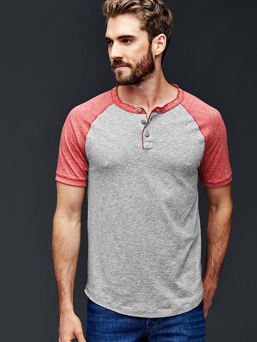 Gap Men Marled Baseball Henley - Light Heather Grey
