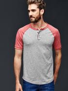 Gap Men Marled Baseball Henley - Light Heather Grey