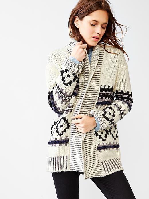 Gap Women Fair Isle Open Front Cardigan - Chalk