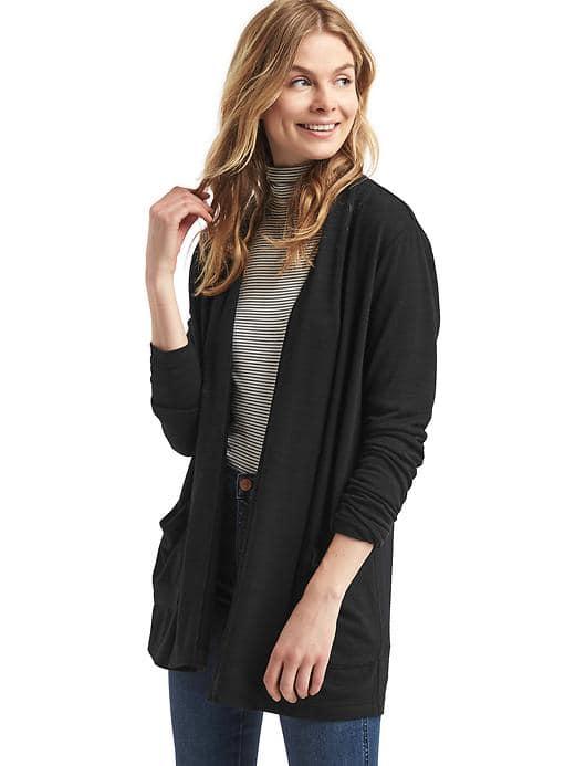 Gap Women Softspun Marled Open Front Cardigan - True Black