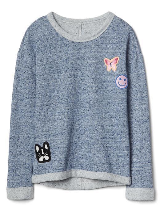 Gap Women Graphic Patch Fleece Popover - Light Blue Marl