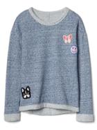 Gap Women Graphic Patch Fleece Popover - Light Blue Marl
