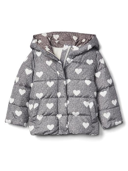Gap Heart Puffer Hoodie - Gray Heather/white