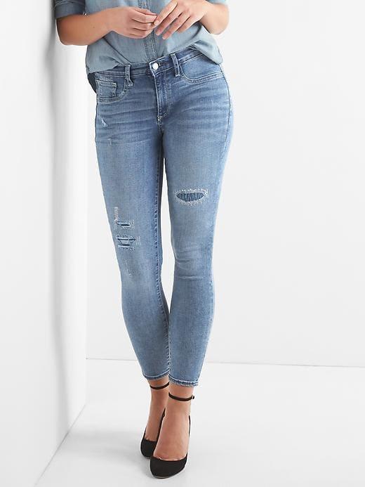 Gap Mid Rise Destructed Ankle Jeggings - Light Indigo