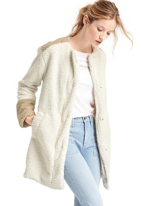 Gap Women Cozy Sherpa Collarless Coat - Stone