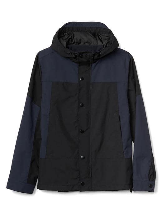 Gap Men Colorblock Hooded Rain Jacket - True Black