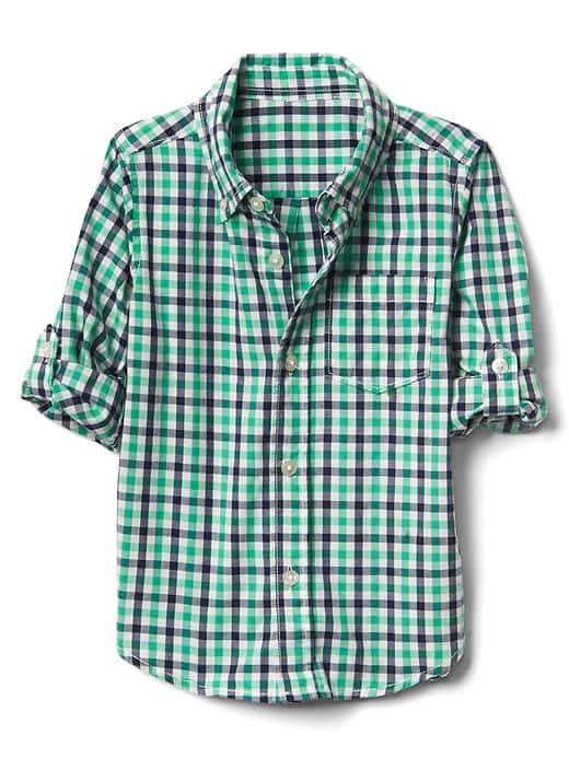 Gap Check Button Down Convertible Shirt - Green